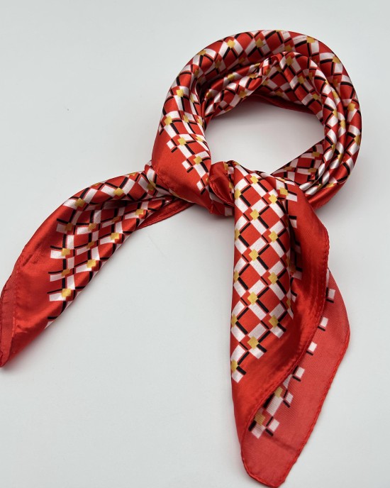 red retro small silk scarf